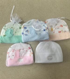 Baby hat, mittens, booties set