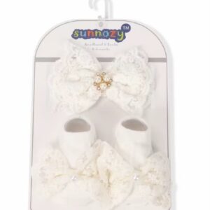 Sunnozy lace bow Girls headband — White