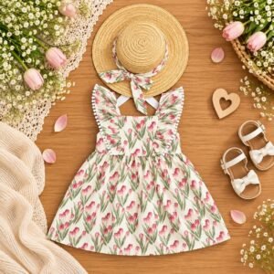 Sheer care girl dress with hat